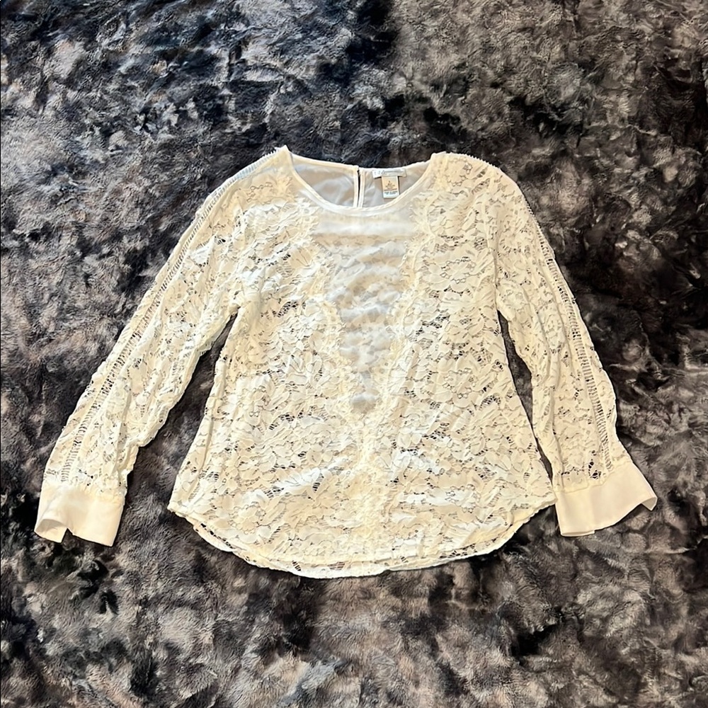 Neiman Marcus Cream Lace 3/4 Sleeve Blouse Size Large
